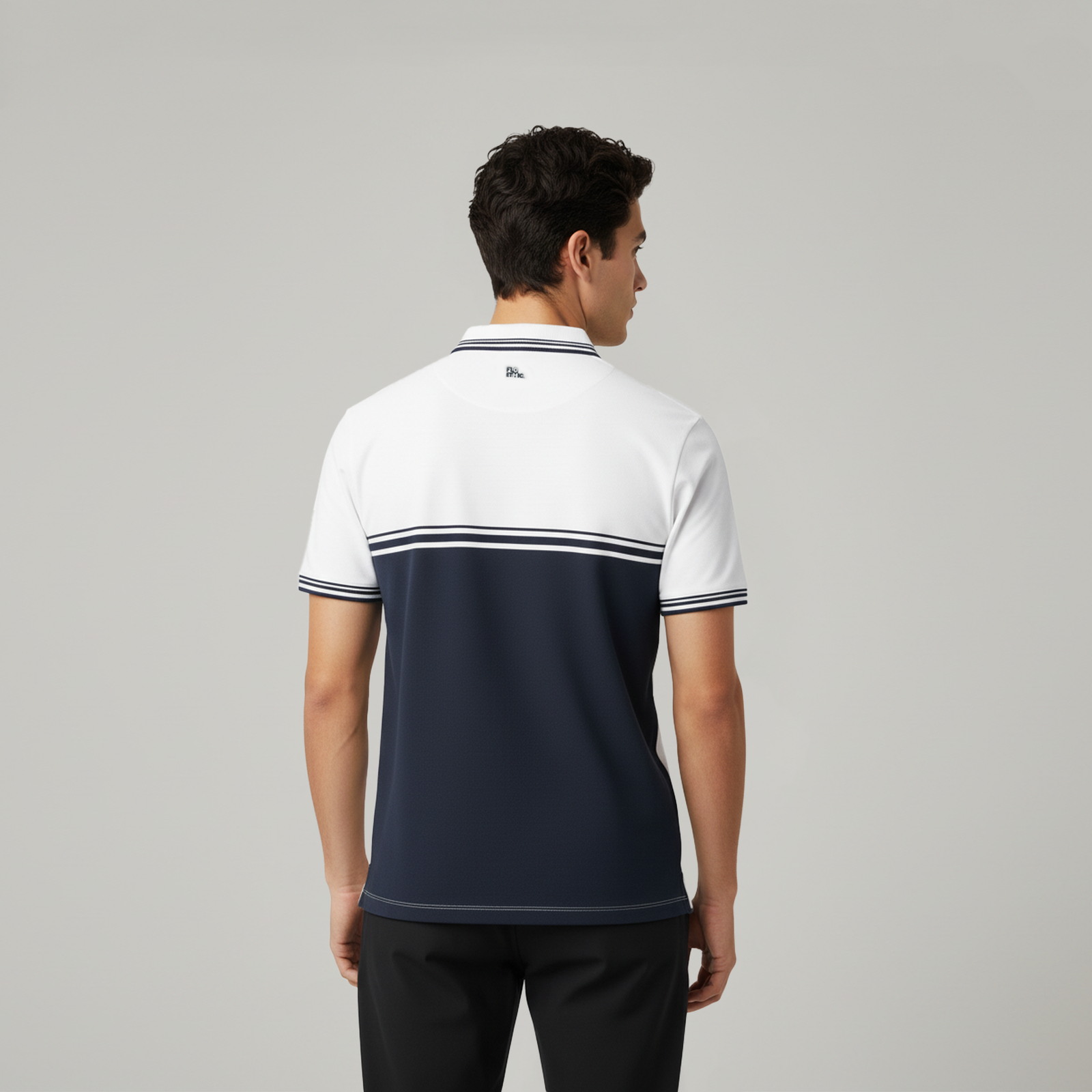 polo biru belakang